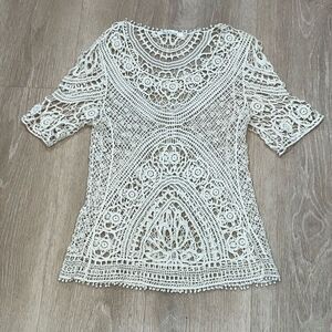 Solitaire Crochet Overlay Top Mini Dress Beach Festival Style Size Medium